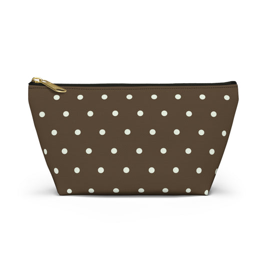 Brown Polka Dot Accessory Pouch — T‑Bottom Makeup Bag